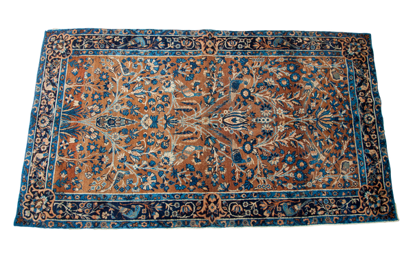 3x5 Vintage Yezd Rug Gold Brown And Blue // ONH Item 1722