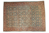 Rare emerald green antique Mahal rug, allover Veramin floral pattern, madder red border, 9'7