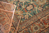 Veramin pattern detail on antique Mahal carpet, featuring rare green ground with madder red and ivory.