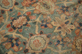 Antique Mahal Veramin pattern, rare green ground with madder red, gold, blue, and unique abrashes.