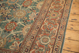 Rare green Veramin field and complex floral red border of an antique Persian Mahal rug.