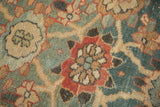 Veramin design detail of antique Mahal carpet with rare green ground, madder red, and ivory motifs.
