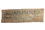 Antique Caucasian runner with triple column boteh motifs in mauves, blues, and antique ivory.