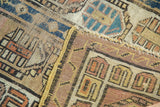 Secured edge, geometric patterns, and foundation showing on an antique Caucasian runner.