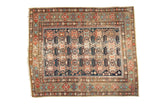 Antique Shirvan rug, allover crab style medallions in indigo, madder red, antique ivory.