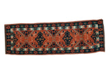 Vintage Afghan Tent Cover rug with dramatic brick red and navy diamond medallions.