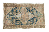 Vintage Tajabad rug, elongated teal blue medallion on blush and beige field, with rich patina, 2'9