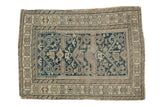 Antique Perpedil Caucasian rug, dusty teal field, rams horn motifs, and interlaced ivory crab borders.