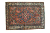 Vintage Persian Tajabad rug; rich blush field, brilliant sky blue medallion, intricate motifs, 3'5