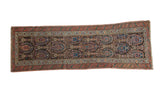 Antique Northwest Persian runner, allover charcoal brown boteh motif, madder red borders, 2'9