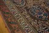 Northwest Persian runner: repeating boteh motifs on charcoal ground with madder root red border.