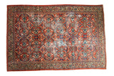 Vintage Persian Mahal carpet, allover brick red rust floral, lotus flowers, areas of wear.