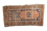 Antique Kurdish rug, asymmetric field, oversized medallions. Coffee, indigo, terracotta with even wear. 2'9