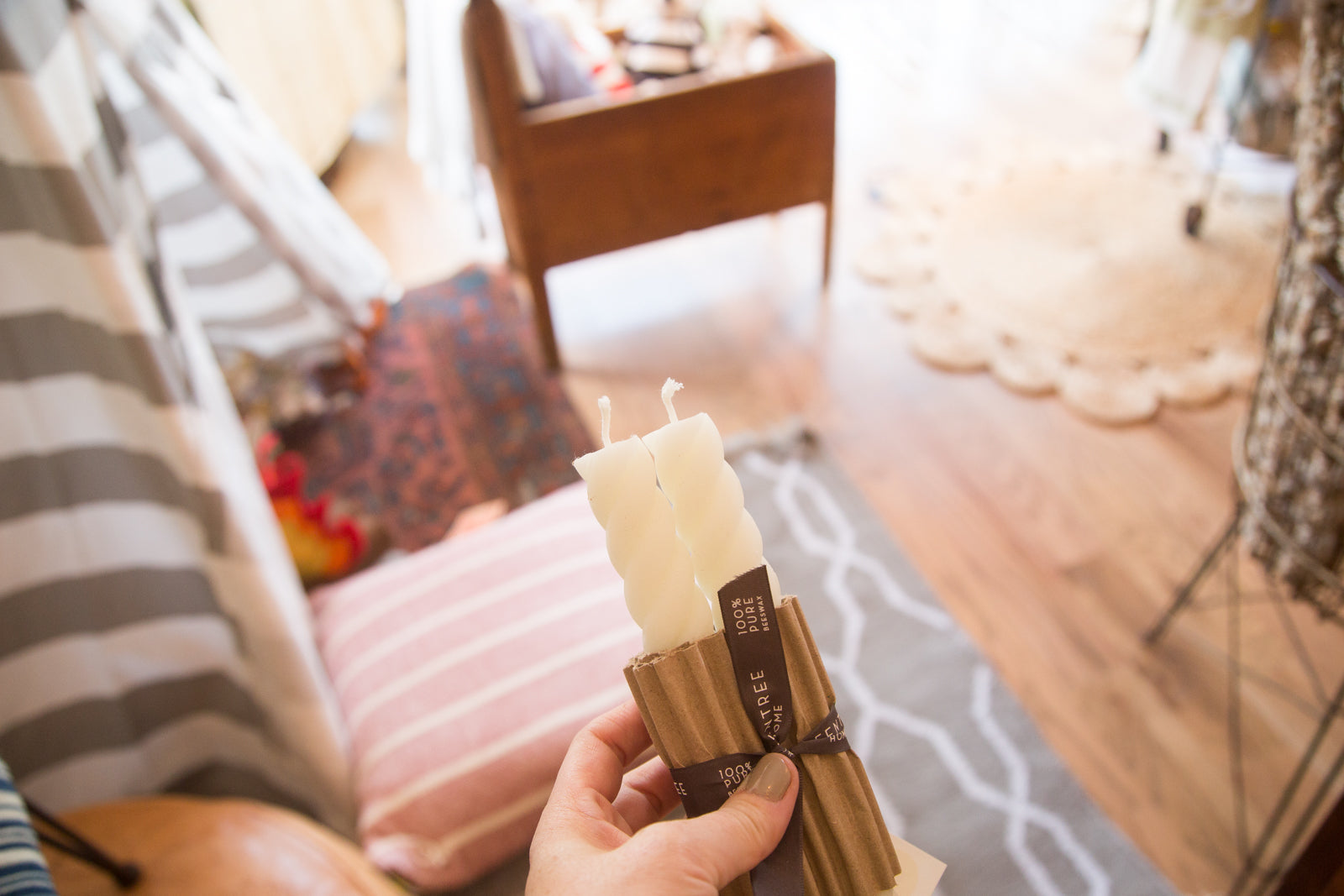 Made in NY Beeswax Candle Rope Tapers Cream // ONH Item 4036 Image 1