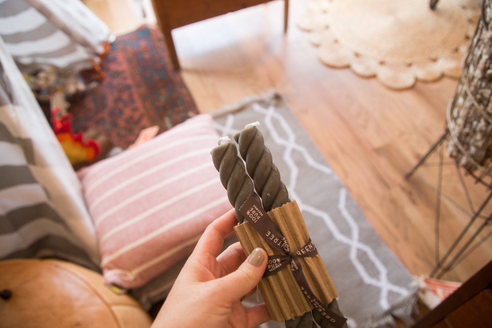 Made in NY Beeswax Candle Rope Tapers Antique Gray // ONH Item 4037 Image 1