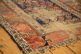 Antique Kurdish Hamadan runner's madder root red geometric border and worn indigo field.