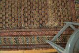 Teal, tangerine, madder red geometric borders on antique Caucasian Soumac runner with worn field.