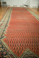 Antique Persian Malayer runner with allover repeating boteh, rich blush red, navy, and fantastic abrash.
