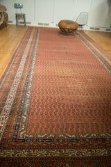 Antique Malayer runner, brick red field with allover boteh design and contrasting ivory, blue minor border.