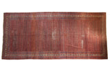Antique Fine Malayer runner, early 20th century, intricate allover shrub boteh in brick red, sky blue, and ivory.
