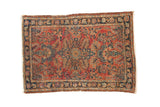 Antique Lilihan rug, faded raspberry field, central medallion, intricate floral motifs, navy, teal, 1'10