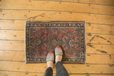 Faded dusty raspberry, navy floral bouquets and vinery on an antique Lilihan rug.