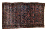 Antique American Sarouk rug, cochineal red field, central medallion, intricate floral vines, 4'3