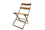 Vintage French cafe folding chair with natural wood slats and metal frame with rich patina.