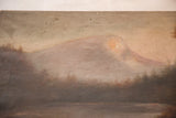 Textured canvas with time-softened tones and specific discoloration on the antique mountain peak.