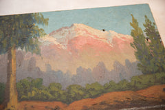 Vintage Mountain Landscape with Trees and Pink Painting // ONH Item 4132 Image 8
