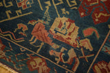 Antique Armenian Seichor Kuba rug fringe and corner with unusual blush, saffron, and copper floral motifs.