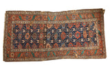 Antique Kurdish runner, circa 1890s, with allover Mina Khani design in navy, terra cotta, teal.