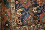 Detail of the antique Kurdish rug's Mina Khani pattern with exposed foundation.