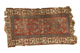 Antique Kurdish Bijar rug, unique simplistic Herati motif, madder red, sky blue, ivory, 3'4
