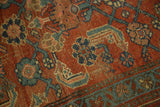 Intricate Herati motif of antique Kurdish Bijar rug in madder red, sky blue.