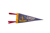 Vintage Chicago Illinois John Hancock Center felt pennant, dark blue, colorful skyline, 5x12.