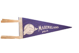 Vintage Marineland felt pennant with light beige binding and dolphin graphic.