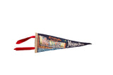 Vintage Niagara Falls felt pennant with colorful illuminated waterfalls and moon illustration, 4x11.