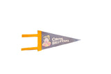 Vintage grey felt pennant with yellow trim, clown portrait, and 'Circus Hall of Fame' text.