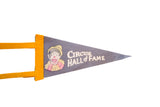 Vintage felt pennant features lightly colored clown portrait and 