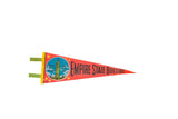 Vintage 1970s red felt Empire State Building pennant, 'World's Tallest Building' inscription, 5x14.5.