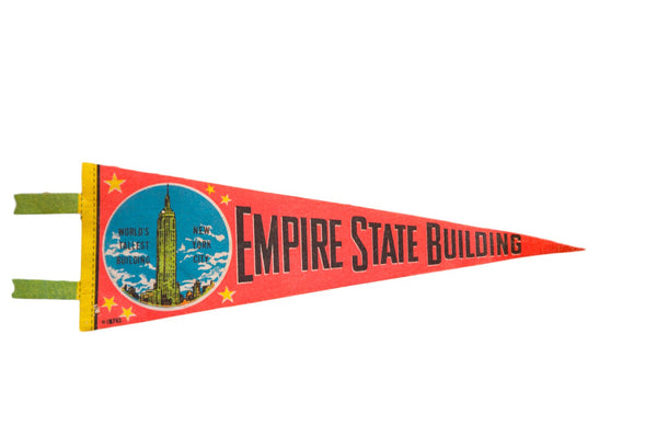 Vintage 1970S Empire State Building NYC World's Tallest Building Felt Flag Pennant