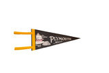 Vintage black felt pennant featuring Mayflower ship, Plymouth Rock, Plymouth Mass.