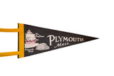 Vintage black felt pennant detail, showing white 'PLYMOUTH Mass.' text.