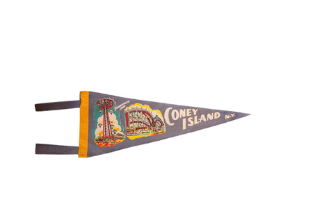 Vintage Coney Island NY Parachute Jump And Cyclone Felt Flag Pennant