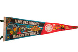 Vintage Montreal felt pennant showing its two-tone blue and red graphic design.