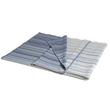 Eco-friendly, double-sided woven blanket with blue stripes, Made in USA, 56x88 inches.
