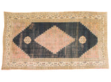 Antique Persian Doroksh with blush stepped medallion, dark navy field, 14'6