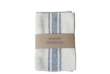 Loomination handwoven textured cotton napkin set with vertical gray stripes on cream.