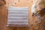 Hand-woven black and white striped cotton pillow, square 20x20 inches.